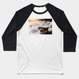 Warmth of orange sunlight on ice covered rocks Baseball T-Shirt